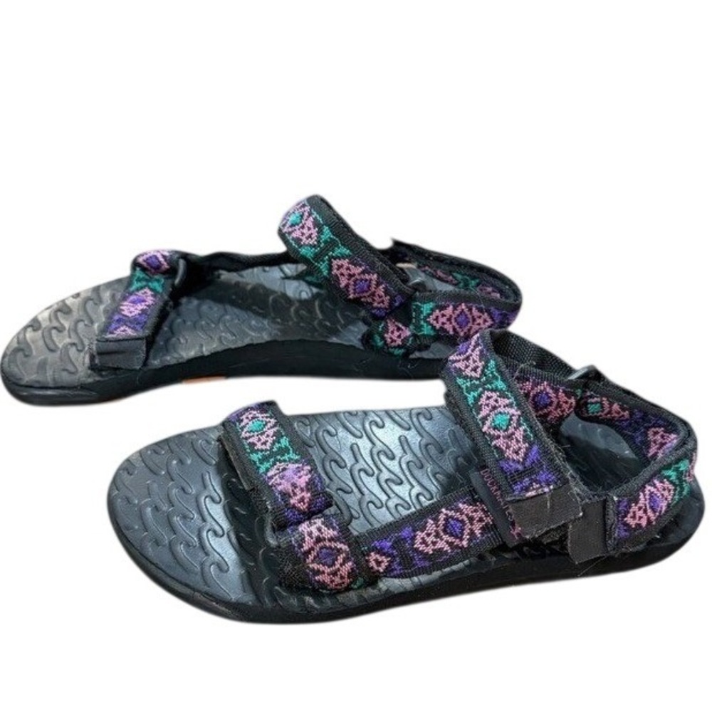 Dockmates Sport Sandals Black Multi Geometric Woven Straps Adjustable No Size